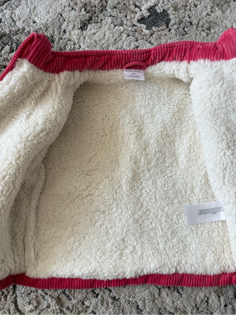 Koala Kids Bright Pink Corduroy Puffer Jacket